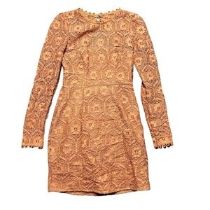 Here Comes The Sun Lace Apricot Mini Dress Long Sleeve Size Small